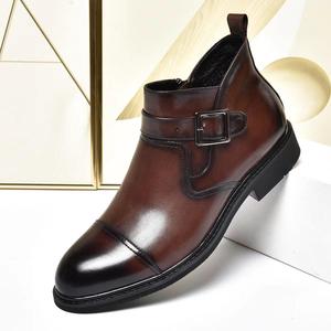 Botas Chelsea para Hombre, de Cuero Genuino, Punta Redonda, Correa con Hebilla, Suela de Goma Antideslizante, Zapatos Formales de Negocios para Otoño - Product Image 3