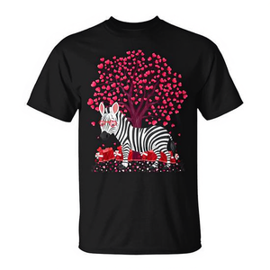 <b>Zebra</b> Lover Heart Tree Valentine's Day T-<b>Shirt</b> Black Crewneck Unisex Adult Size S To 3Xl - Product Image 2