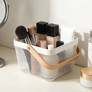 Panier de rangement blanc de haute qualité pour pique-nique, panier à fruits en fer forgé avec poignée en bois - Product Image 2