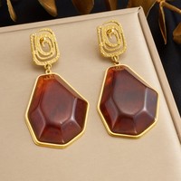 12 Model Anting Gantung Resin Amber Geometris Hati Pita Bunga Trendi Berkualitas Tinggi, Perhiasan Baja Anti Karat