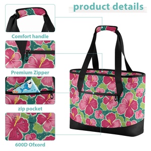 Fashion Custom Logo Pink Flower Travel Thermal Beach Cooler Bag Beer Drink Food Insulated Picnic Cooler Bag with Shoulder Strap - Product Image 5