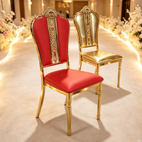 Chaise de salle à manger empilable en cuir avec coussin, design vintage de luxe, structure en acier inoxydable, idéale pour les mariages et banquets - Vente chaude