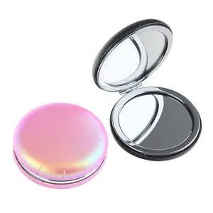 Nouveau 2023 brillant rose Portable miroir de poche fille loupe Compact cosmétique PU miroir de poche pour les soins de beauté personnels