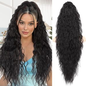 Long moelleux rouleau de maïs griffe queue de cheval usure quotidienne vague d'eau cheveux synthétiques pour les femmes ongles bouclés Type pré-collé - Product Image 6