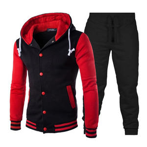 Özel Logo spor setleri erkekler klasik beyzbol Hoodies ve pantolon koşu giyim Patchwork tişörtü spor seti - Product Image 3