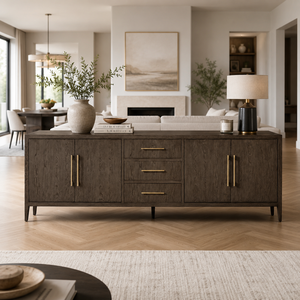 Buffet/Credenza moderne minimaliste en chêne cerisé à 4 portes pour salon, salle à manger, maison contemporaine - Product Image 4