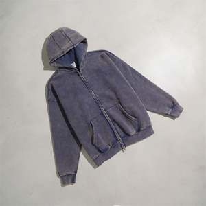 Yingling Custom Men's Vintage Wash Acid Wash Zip-up Hoodie Big Pattern DTG Screen Print Winter Cropped Hooded Plain Dyed - Product Image 6