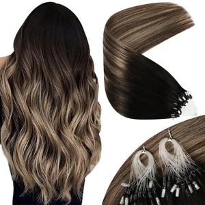 Extensions de cheveux humains Remy vierges vietnamiens pré-collés Microlink de 18 pouces, tissages noirs balayage brun pour une couleur blonde naturelle et un volume optimal - Product Image 1