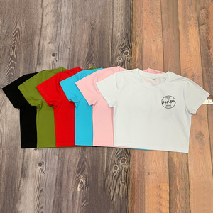 <span class=keywords><strong>T</strong></span>-<span class=keywords><strong>shirt</strong></span> court moulant <span class=keywords><strong>sexy</strong></span> de haute qualité pour femme, avec impression sérigraphiée et logo personnalisé, vente en gros - Product Image 3