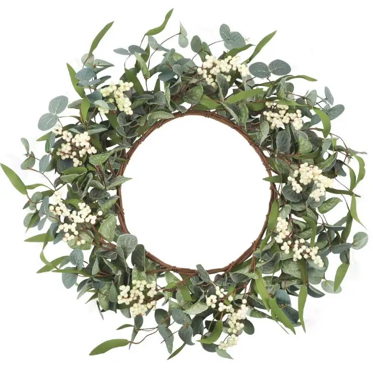 Artificial Eucalyptus leaves and white Berry Home front door decor Wreath for front door