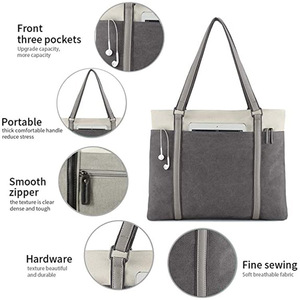 Sac fourre-tout pour ordinateur portable 15,6 pouces pour femmes, sac de travail tendance avec poches zippées pour enseignantes, gris foncé - Product Image 2