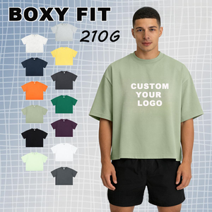 Camiseta de hombre de 210G de alto gramaje, oversize, tejida, teñida lisa, estilo streetwear, corta, de verano, con logo personalizado ODM, cuello redondo, manga corta, top casual - Product Image 1
