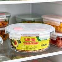 Boîte alimentaire en verre borosilicate Fannest à fond plat et à ouverture ronde, 600 ml, hermétique, avec couvercle en PP et joint en silicone