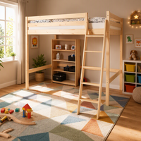 Lit mezzanine en bois massif écologique avec rangement et placard, design moderne pour chambre d'enfant