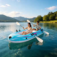 Kayak gonflable bleu personnalisé pour 3 personnes, en PVC, type sit-on-top, pour la pêche en rivière, longueur 4m, avec coque en PC