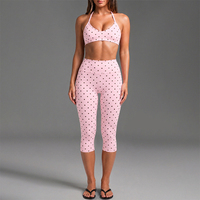 Nouvelle Arrivée - Ensembles 3 Pièces à Pois pour Femme : Tenues de Sport Sexy avec Soutien-Gorge Halter, Legging Capri et Short Athlétique pour la Course et l'Entraînement
