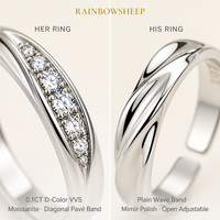 Ensemble de bagues ajustables en moissanite pour couple, 0,1 ct, couleur D, VVS, coupe 3EX, plaqué rhodium S925, bijoux de promesse de mariage pour homme et femme