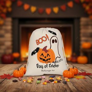 Sac à cordon pour Halloween - Sac à bonbons en toile imprimé citrouille et fantôme pour enfants - Vente en gros directe d'usine à bas prix - Product Image 1