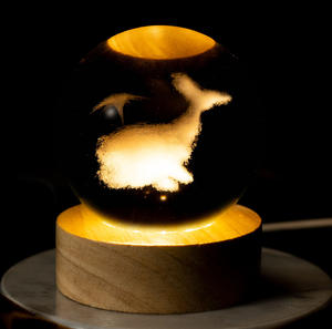 Lampe de Nuit LED USB en Cristal et Bois, Forme Boule, Planète 3D, Lune, Décoration Maison, Vente en Gros pour Cadeaux, Festivals, Mariages, Pâques - Product Image 1
