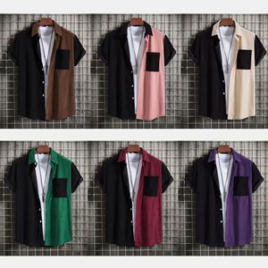 Camicia in velluto a coste da <span class=keywords><strong>uomo</strong></span> Liu Ming OEM, alla moda, con tasche e patchwork colorato, a maniche corte, <span class=keywords><strong>casual</strong></span>, per l'<span class=keywords><strong>estate</strong></span> - Vendita all'ingrosso - Product Image 2