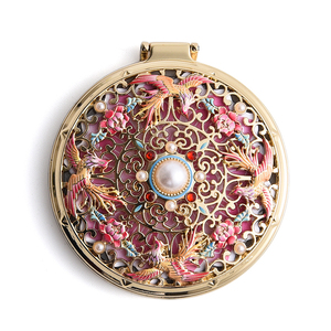 Customized Portable Round Single Side Hollow Out Fold Pocket <b>Compact</b> <b>Mirror</b> with Hair Comb - Product Image 2
