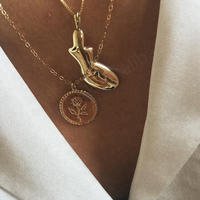 Gemnel Dainty Costume Mujeres Joyería Rose Coin 925 Collar de flores de plata esterlina