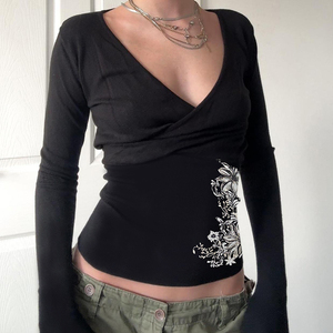 Blusa de Manga Larga con Cuello en V y Estampado Floral para Mujer, Camisa Ajustada, Diseño Casual Elegante para Otoño Invierno 2026, Nuevo Estilo - Product Image 1