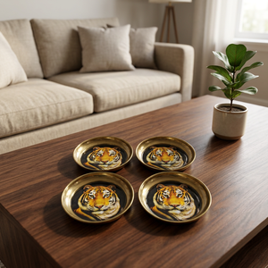 Handcrafted Golden Brass Tiger Design Coaster with Black Printed Center for Luxury Home Decor and Dining Table - Product Image 4