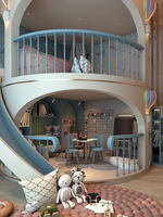 Château en forme d'arc pour enfants, personnalisation complète de la maison, structure à double étage avec toboggan en spirale, lit toboggan double niveau
