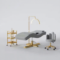 Lit de massage pour sourcils moderne en cuir blanc avec base dorée, hauteur réglable, lit de luxe pour cils et soins du visage, en promotion