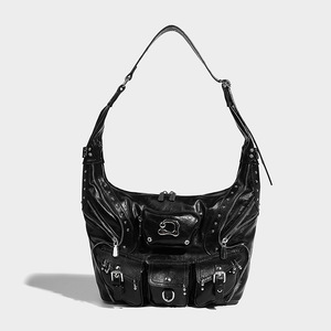 Sweet Cool Girl Fashion PU Zipper Large Capacity Handbag Versatile Single Shoulder Underarm Motorcycle Bag Heavy <b>Rivet</b> Tanjing - Product Image 6