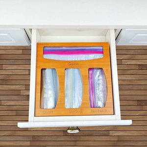 Organizer Bag Storage 2022 Amazon Trending Kitchen Drawer Organizer Bamboo Wooden Ziplock Food Bag Storage Holder Organizer