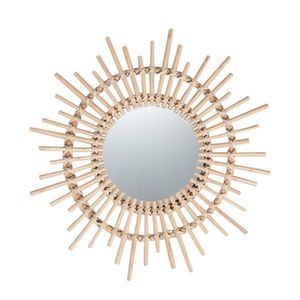 Specchio da Parete Rotondo Boho in Rattan con Cornice Intrecciata Naturale, Specchio Decorativo per Soggiorno e Camera da Letto - Product Image 3