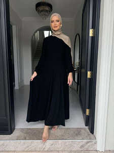 Robe longue élégante LE DUO à manches bouffantes, taille haute, style abaya, tenue musulmane islamique modeste avec poches - Product Image 3
