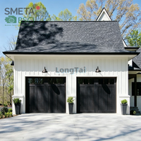 Puerta de Garaje de Madera Maciza LONGTAI con Arco Superior, Material de Roble, Paneles Aislados de 8x7 pies, Herrajes Decorativos