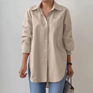 Venta al por mayor primavera nueva moda cuello camisa de manga larga Color sólido <span class=keywords><strong>Extra</strong></span> grande suelta camisa informal ropa de <span class=keywords><strong>mujer</strong></span> - Product Image 3