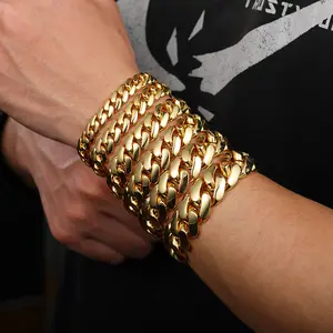 Herren individuelles Hiphop-Armband 10/12/14mm vergoldetes massives Messing kubanische Kette Armband für Männer Reines Kupfer-Armbänder für Damen