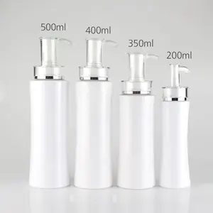 Luxus leer 150ml 200ml 350ml 400ml 500ml nachfüllbare weiße Haustier Plastik Körper lotion Shampoo Airless Pump Flasche