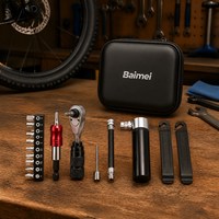 Kit de réparation rapide pour vélo BaiMei WX-2, comprenant des leviers de pneu, une pompe, une clé à douille, des embouts de tournevis, pour l'entretien professionnel du cyclisme