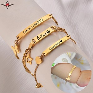 <span class=keywords><strong>Bracelet</strong></span> à breloques unisexe en acier inoxydable 316L, personnalisé <span class=keywords><strong>avec</strong></span> nom gravé, lettre, papillon, cœur, simple, pour bébé, enfant, femme, <span class=keywords><strong>homme</strong></span>, en or 18 carats et argent - Product Image 4