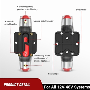 เบรกเกอร์วงจรไฟฟ้ากระแสตรงแบบอินไลน์ 20-150 แอมป์ 12-48V 3-15 AWG พร้อมฟิวส์รีเซ็ตได้ สำหรับเครื่องเสียงรถยนต์ แอมพลิฟายเออร์ รถบ้าน เรือ รถบรรทุก อินเวอร์เตอร์พลังงานแสงอาทิตย์ - Product Image 4
