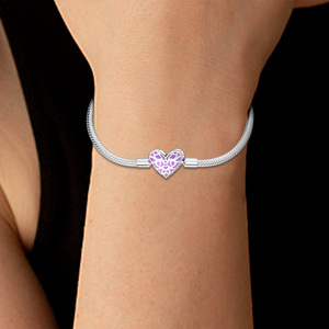 Copper Silver Plated Glow in the Dark Heart Enamel <b>Snake</b> <b>Chain</b> <b>Bracelet</b> Fit European Charm Beads - Product Image 4