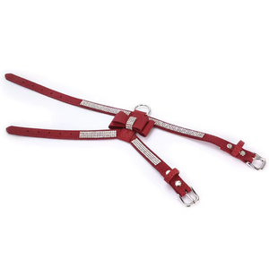 Imbracatura per cani regolabile in microfibra, comodo gilet traspirante per gatti con strass, collare e guinzaglio - Product Image 2