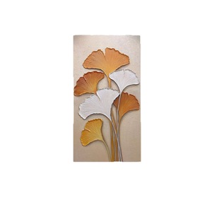 Hand Painted Ginkgo Leaves Oil Painting Beige <b>Frame</b> Rectangle Abstract Art Wall Hanging For Entrance Hall Living Room Sofa - Product Image 4