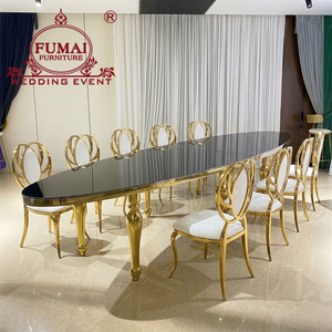 Grandes tailles personnalisées populaires ensembles de table et de chaises ovales en verre trempé noir pour événements de fête - Product Image 1