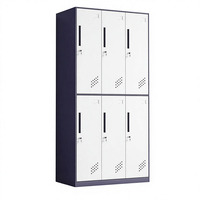 Lemari Pakaian Minimalis 6 Pintu Biru Putih Baja, Furnitur Kamar Tidur Logam dengan Gantungan Baju dan Organizer Sepatu
