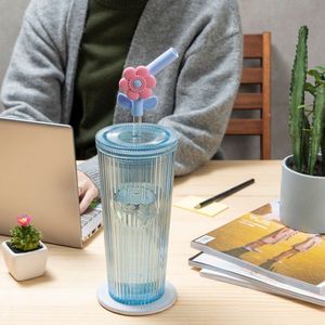 Compre a granel vaso azul de 26oz con bonitas puntas de paja de flores Material plástico - Product Image 2