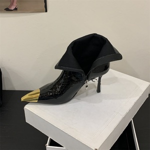 Winter Black Female Ankle <b>Boots</b> Pointed Toe Designer Metal Decoration Stiletto White Heels Women Shoes Zapatillas Mujer - Product Image 6