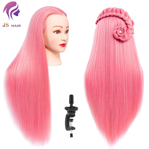 2020 Têtes de mannequin Cosmetolofy avec mannequin en cheveux synthétiques avec support, tête d'entraînement rose pour la pratique de la coiffure - Product Image 3