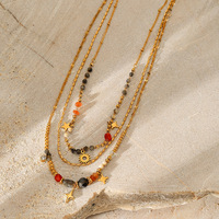 Collier pendentif multicouche en pierres naturelles colorées, style européen et américain, en acier inoxydable, bijoux de cou pour femme, vente en gros